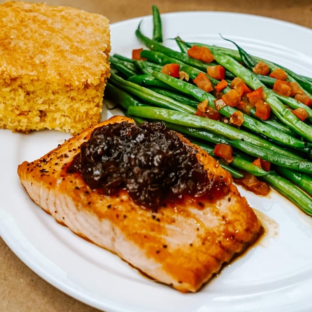 Maple Bourbon Glazed Salmon.